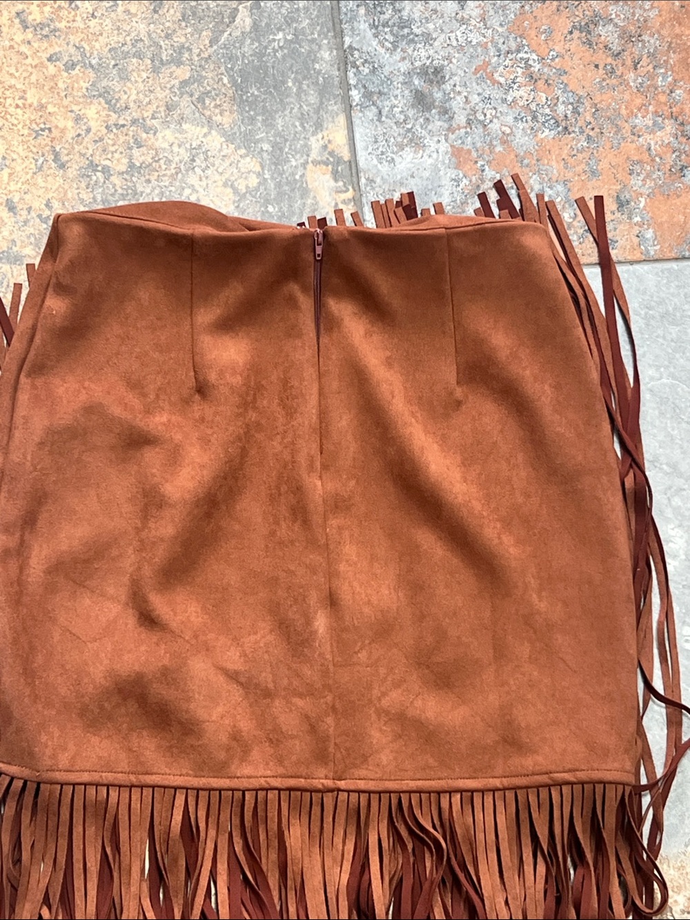 Fringe Suede-Look Mini Skirt in Rust - Picture 4 of 4